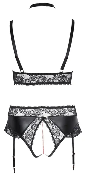 Cottelli CURVES Bra & Suspender Briefs 4XL with Removable Chains, Matte & Lace