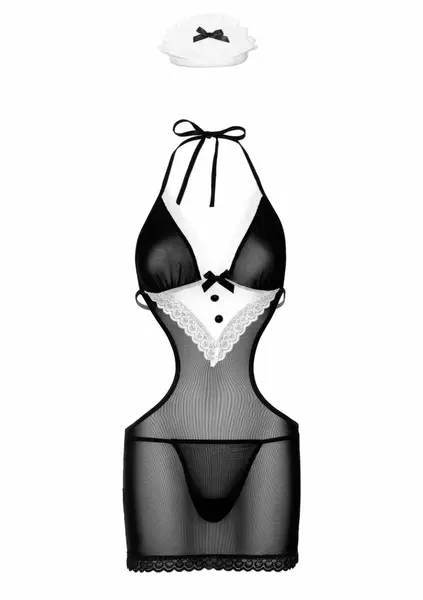 French Maid костюм на френска прислужница, мрежеста рокля с дантелена престилка