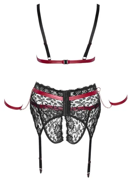 Cottelli Bondage Lace Set 3XL - Wireless Bra & Suspender Belt, Black/Red