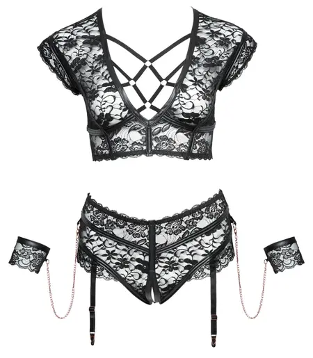 Cottelli Bondage Bra Set 4XL Lace Design with Rose-Gold Accents