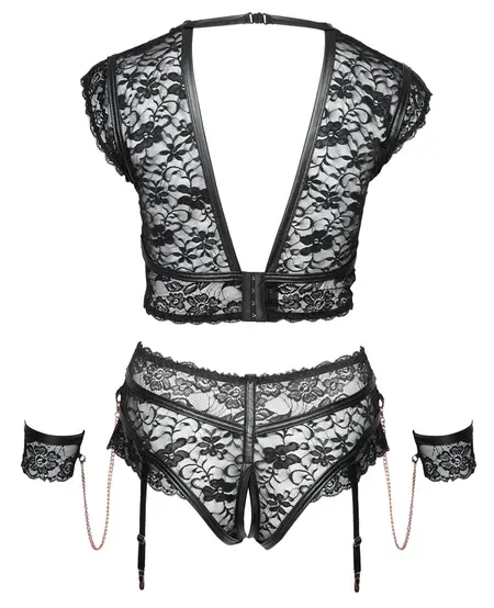 Cottelli Bondage Bra Set 4XL Lace Design with Rose-Gold Accents