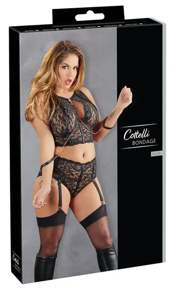 Бондаж комплект сутиен от дантела и матова материя, 95D/2XL