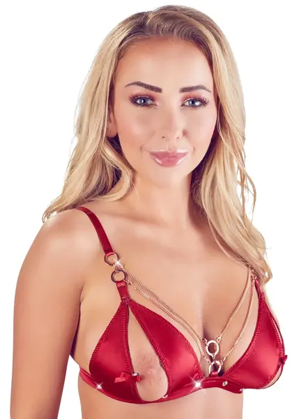 Cottelli Collection Bra & Garter Belt Set Red XL Decorative Detailing