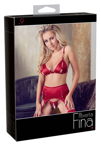 Cottelli Collection Red Lingerie Set with Bra & Adjustable Suspender Belt - Size L