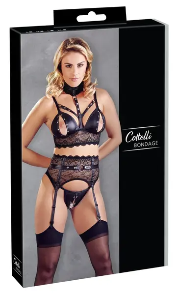 Cottelli Collection Bra & Suspender Set XL Black Lace Adjustable Straps