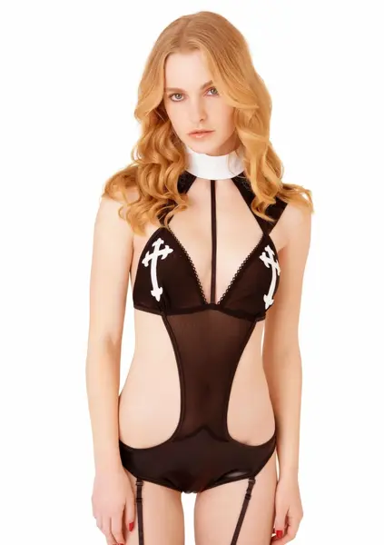 Not so holy! Nun Roleplay Costume Set with Wet-Look Accents, One Size