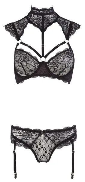 Cottelli Collection Lace Bra Set 85B/L with Adjustable Collar & Garters