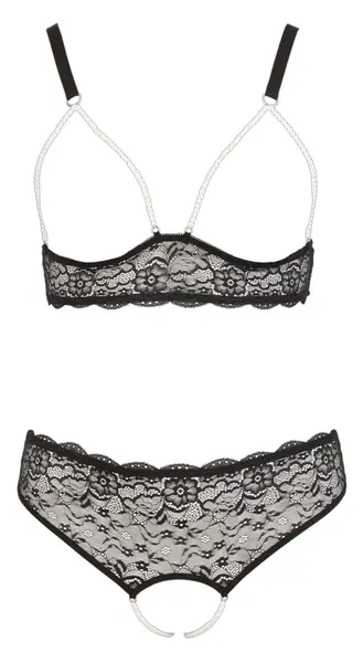 Cottelli Collection Pearl Set Black 4XL - Lace Lingerie with Pearls