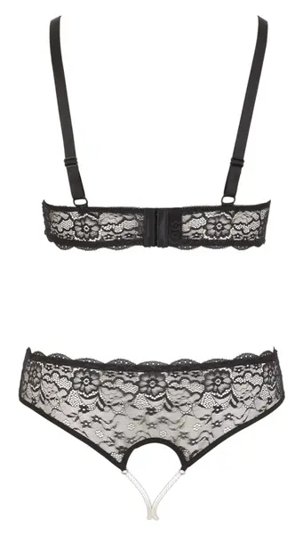 Cottelli Collection Pearl Set Black 2XL - Lace & Pearl Accent Lingerie
