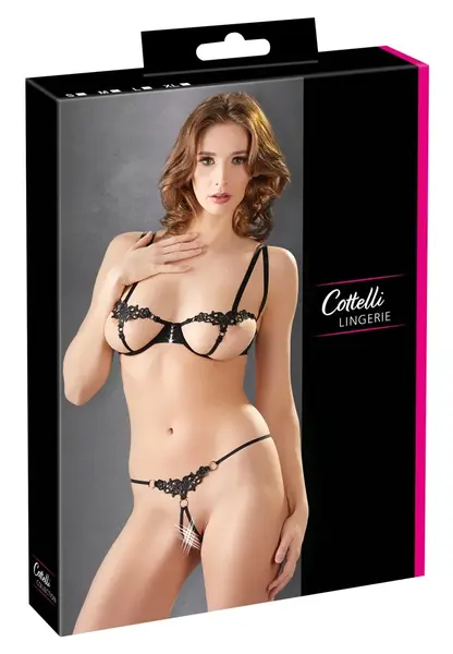 Cottelli Collection Open Cup Bra Set M Minimalistic Embroidery Black