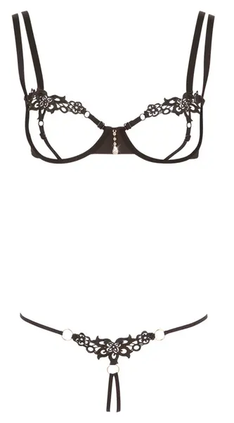 Cottelli Collection Open Cup Bra Set M Minimalistic Embroidery Black