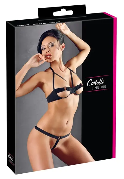 Cottelli Collection Bra Set 75B/S Open-Cup with Metal Rings Black