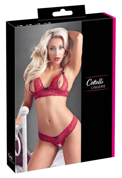 Cottelli Collection Red Lace Bra Set L with Adjustable Straps
