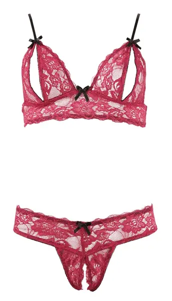 Cottelli Collection Red Lace Bra Set S - Adjustable, Open Cup Design
