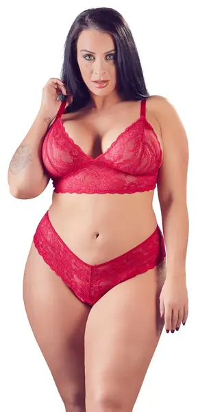 Cottelli Collection Red Lace Lingerie Set 4XL - Wireless, Adjustable Fit