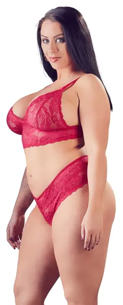 Cottelli Collection Lingerie Set Red Lace, Wireless Bra & Briefs 2XL