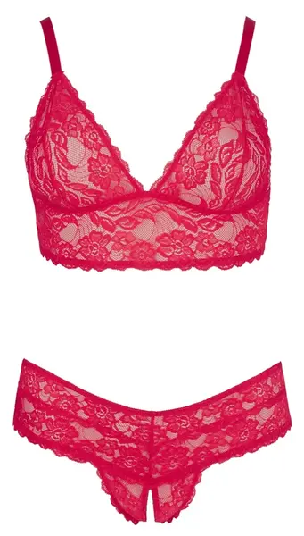 Cottelli Collection Lingerie Set Red Lace Bra & Crotchless Briefs XL