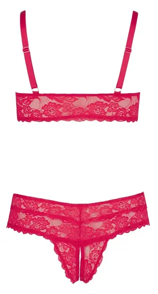 Cottelli Collection Lingerie Set Red Lace Bra & Crotchless Briefs XL
