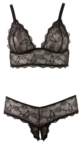 Cottelli Collection Lingerie Set Black 3XL - Lace Wireless Bra & Open String