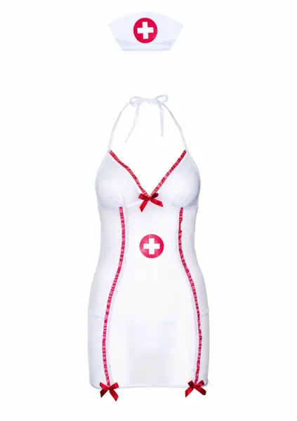 Rimba Hot Nurse Roleplay Set Lace Mesh Dress & Accessories White S/M