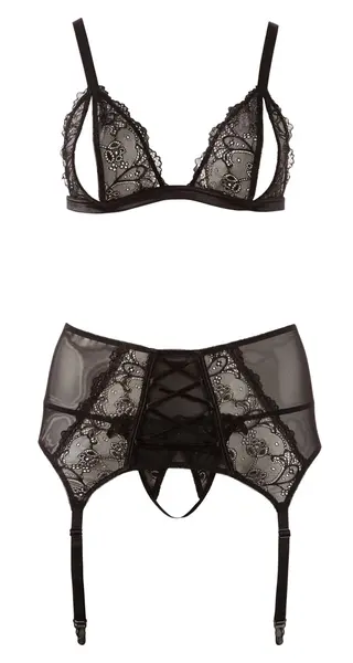 Cottelli Collection Lace Intimate Set 3XL - Open Cup & Suspender Belt