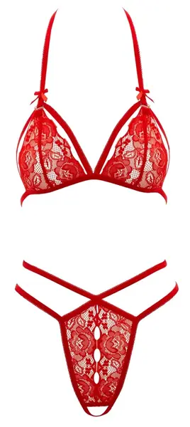 Cottelli Collection Lace Set Red L - Wireless Halterneck Bra & Briefs