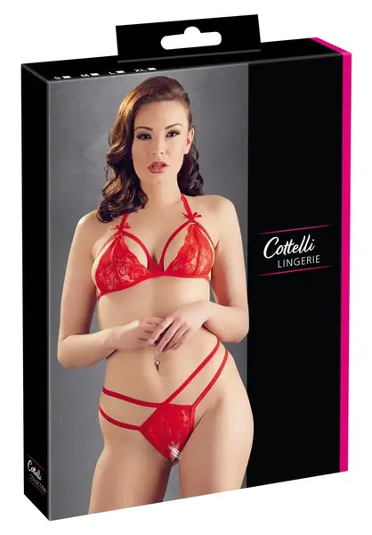 Cottelli Collection Lace Set Red M - Wireless Halterneck & Decorative Straps