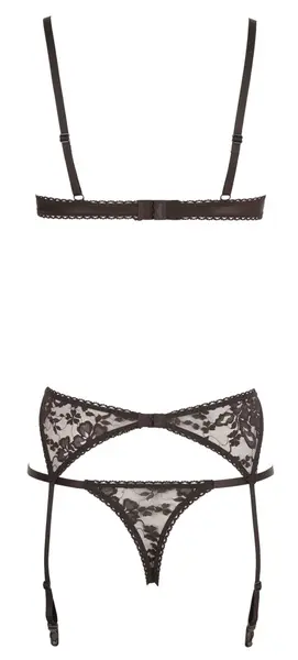 Cottelli Collection Shelf Bra Set 80C/M Black Lace, 3-Piece Ensemble