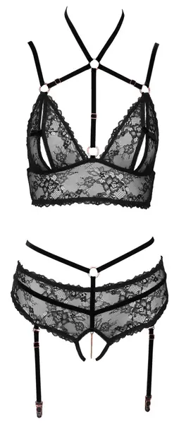 Abierta Fina Bra Set Black XL - Velvet Lace Adjustable Lingerie