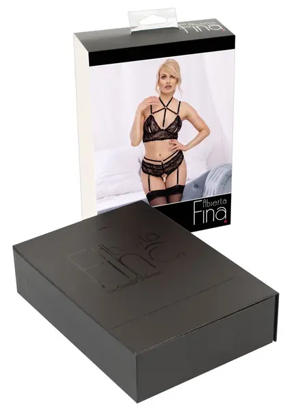 Abierta Fina Bra Set Black M - Lace & Velvet Adjustable Lingerie