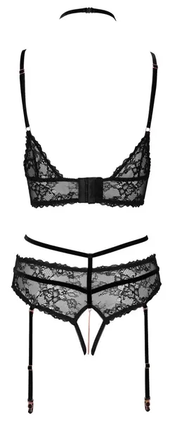 Abierta Fina Bra Set Black S Lace & Velvet Adjustable Straps