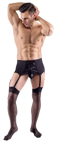 Svenjoyment 2XL Men's Microfibre Suspender Belt with Lace Front