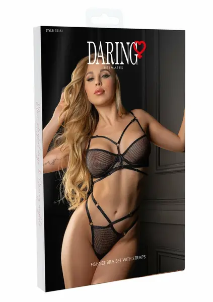 Daring Intimates Fishnet Bra Set With Adjustable Straps Black M/L