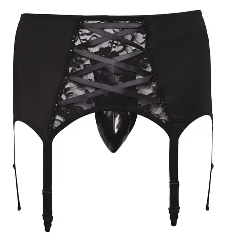 Svenjoyment Men's Suspender Belt M - Microfibre, Lace Panel, Adjustable Fit