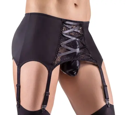 Svenjoyment Men's Microfibre Suspender Belt S with Lace Detail