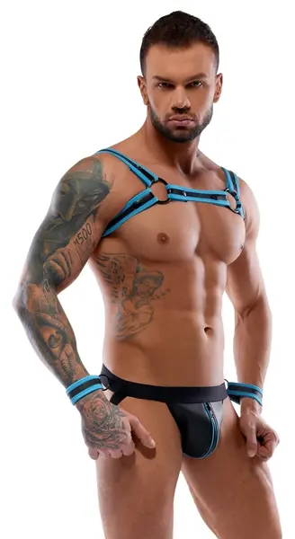 Svenjoyment BONDAGE Men's Jock Set Black/Blue 2XL Neoprene Finish
