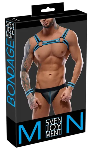 Svenjoyment BONDAGE Neoprene Look Chest Harness & Jock Set L Black/Blue