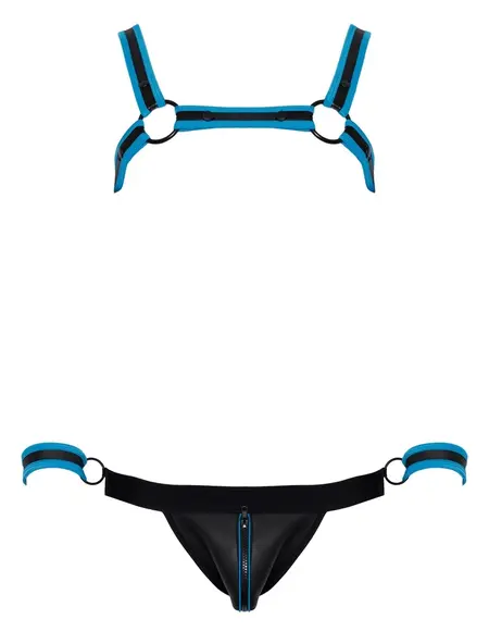 Svenjoyment BONDAGE Neoprene Look Chest Harness & Jock Set L Black/Blue