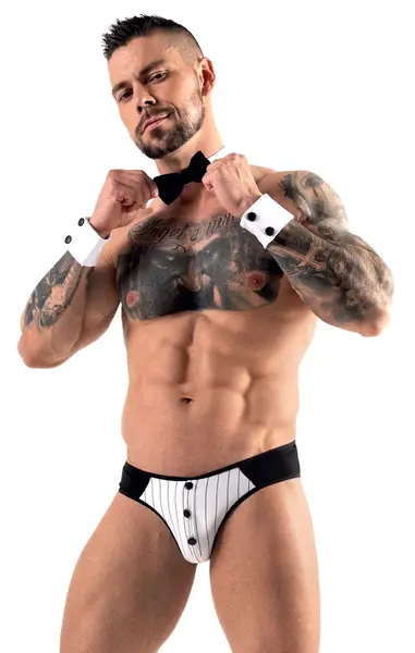 Svenjoyment Jock Briefs Set with Cuffs & Bow Tie, Black, Size M