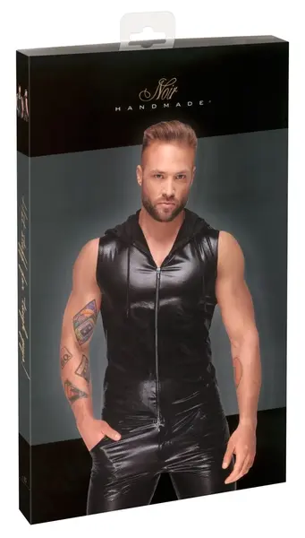 Noir Powernet Hoodie Shirt L Snakeskin Look, Sleeveless, Stretch-Fit