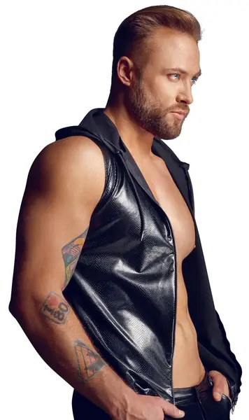 Noir Handmade M.Shirt Hooded Sleeveless Snake Effect Black M