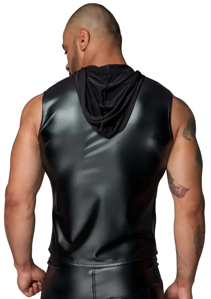 Noir Handmade Hoodie M Black Powerwetlook Sleeveless Top with Hood