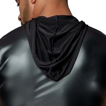 Noir Handmade Hoodie M Black Powerwetlook Sleeveless Top with Hood