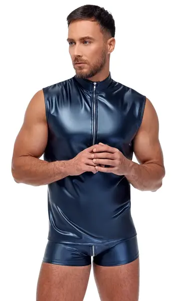 NEK Men's Sleeveless Shirt Blue 2XL Metallic Matte Finish