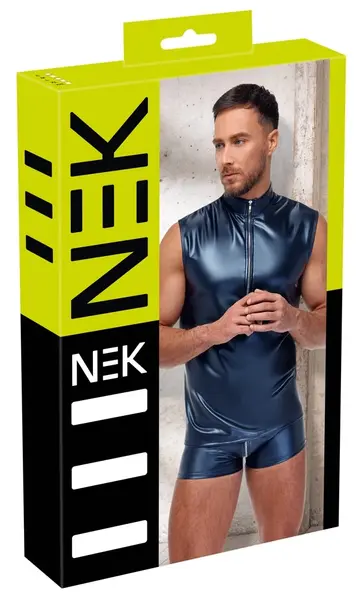 NEK Men's Sleeveless Shirt Blue Metallic Matte M Comfort Fit