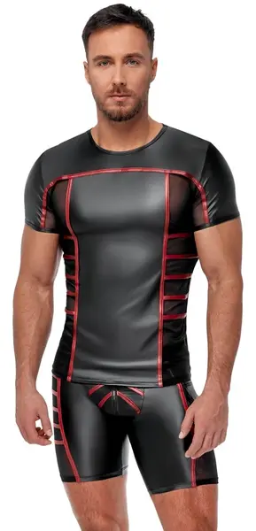 NEK Short-Sleeved Shirt Black/Red Mesh Panels Size M