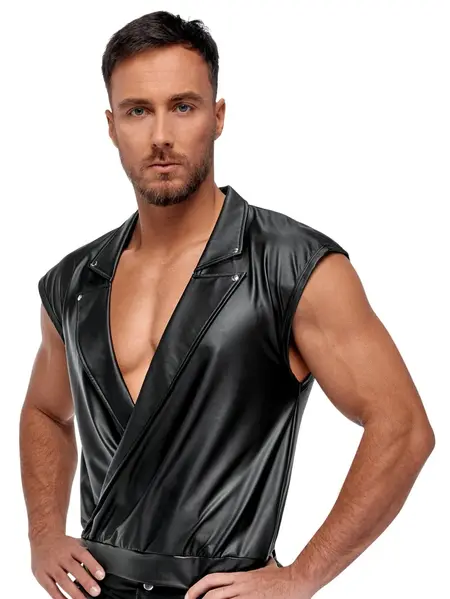 NEK Men's Matte Black Shirt XL with Overlapping Sleeves & Studded Collar