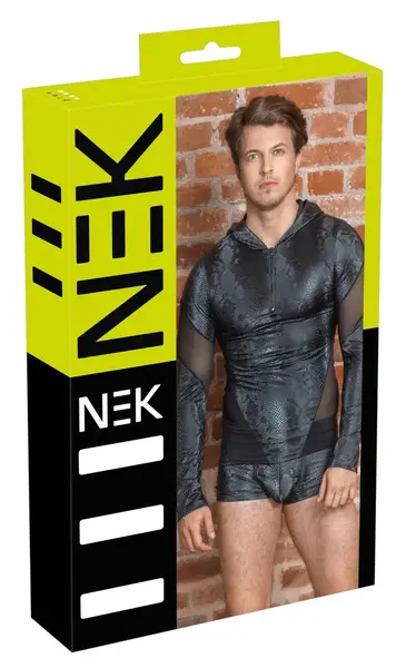 NEK Men’s Long Sleeve Hooded Shirt Snake Pattern S Black