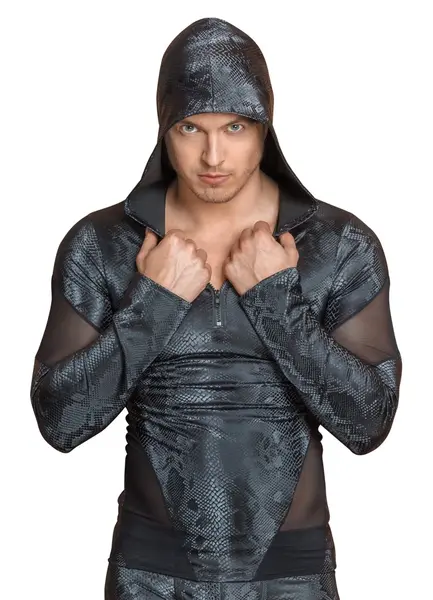 NEK Men’s Long Sleeve Hooded Shirt Snake Pattern S Black