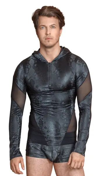 NEK Men’s Long Sleeve Hooded Shirt Snake Pattern S Black